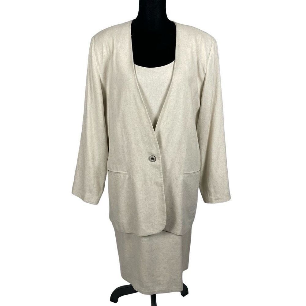 Vintage NY Sake Cream Linen Dress 2 Piece‎ Set - Women’s 12